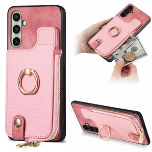 For Samsung Galaxy A56 5G Cross Leather Ring Vertical Zipper Wallet Back Phone Case(Pink)