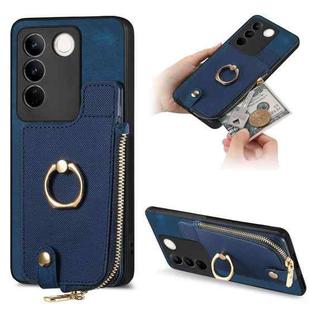 For vivo S16 Cross Leather Ring Vertical Zipper Wallet Back Phone Case(Blue)