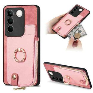 For vivo S16 Cross Leather Ring Vertical Zipper Wallet Back Phone Case(Pink)