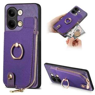 For OPPO Reno9 Cross Leather Ring Vertical Zipper Wallet Back Phone Case(Purple)