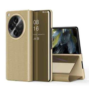 For OPPO Find N3 Plated Mirror Horizontal Flip Leather Phone Case with Holder(Gold)
