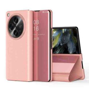 For OPPO Find N3 Plated Mirror Horizontal Flip Leather Phone Case with Holder(Pink)
