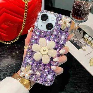 For iPhone 14 Plus Sunflower Holder Hand-set Diamond PC Phone Case(Purple)