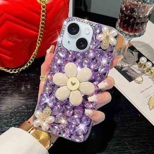 For iPhone 14 Sunflower Holder Hand-set Diamond PC Phone Case(Purple)