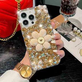 For iPhone 14 Pro Sunflower Holder Hand-set Diamond PC Phone Case(Gold)