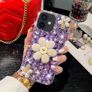 For iPhone 12 Sunflower Holder Hand-set Diamond PC Phone Case(Purple)