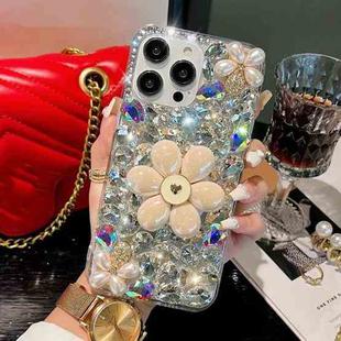 For iPhone 12 Pro Sunflower Holder Hand-set Diamond PC Phone Case(White)