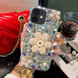 For iPhone 12 mini Sunflower Holder Hand-set Diamond PC Phone Case(White)