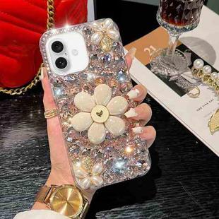 For iPhone 16 Plus Sunflower Holder Hand-set Diamond PC Phone Case(Pink)