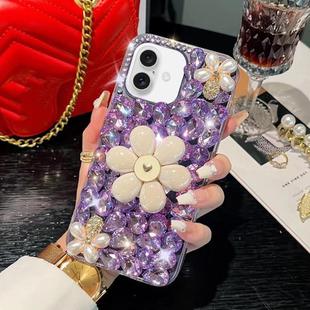 For iPhone 16 Plus Sunflower Holder Hand-set Diamond PC Phone Case(Purple)