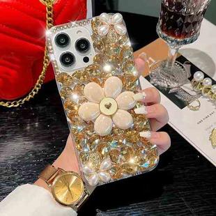 For iPhone 16 Pro Sunflower Holder Hand-set Diamond PC Phone Case(Gold)