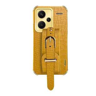 For Xiaomi Redmi Note 13 Pro+ Electroplated Wrist Strap Crocodile Leather Back Phone Case(Yellow)