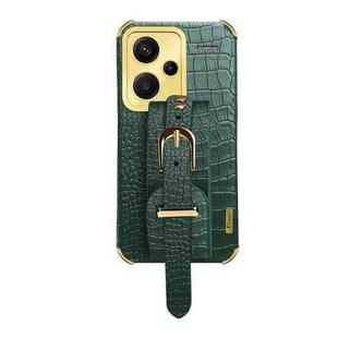 For Xiaomi Redmi Note 13 Pro+ Electroplated Wrist Strap Crocodile Leather Back Phone Case(Green)