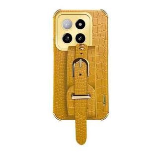 For Xiaomi 14 Electroplated Wrist Strap Crocodile Leather Back Phone Case(Yellow)