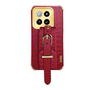 For Xiaomi 14 Electroplated Wrist Strap Crocodile Leather Back Phone Case(Red)