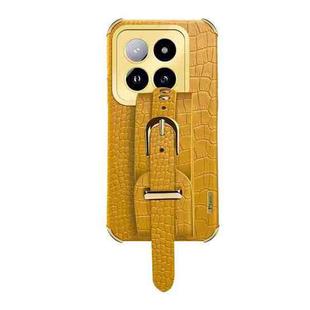 For Xiaomi 14 Pro Electroplated Wrist Strap Crocodile Leather Back Phone Case(Yellow)