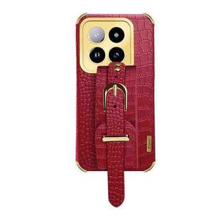 For Xiaomi 14 Pro Electroplated Wrist Strap Crocodile Leather Back Phone Case(Red)