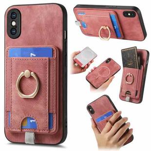 For iPhone X / XS Retro Splitable Magnetic Card Bag Leather Phone Case(Pink)