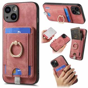 For iPhone 14 Retro Splitable Magnetic Card Bag Leather Phone Case(Pink)