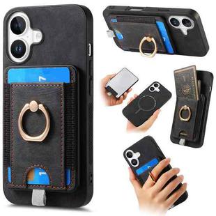 For  iPhone 16 Retro Splitable Magnetic Card Bag Leather Phone Case(Black)