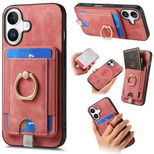 For iPhone 17 Retro Splitable Magnetic Card Bag Leather Phone Case(Pink)
