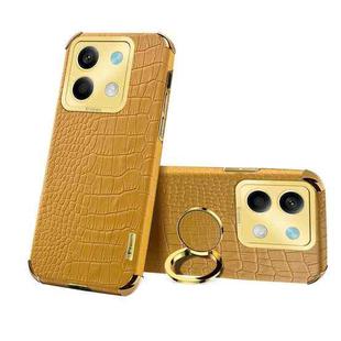 For Xiaomi Redmi Note 13 6D Electroplating Crocodile Texture Leather Back Phone Case with Holder(Yellow)