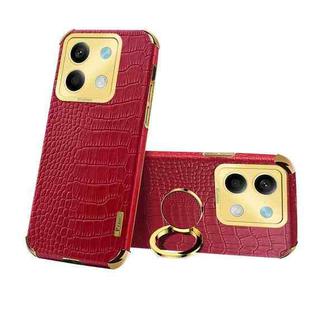 For Xiaomi Redmi Note 13 6D Electroplating Crocodile Texture Leather Back Phone Case with Holder(Red)