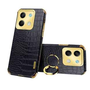 For Xiaomi Redmi Note 13 6D Electroplating Crocodile Texture Leather Back Phone Case with Holder(Black)