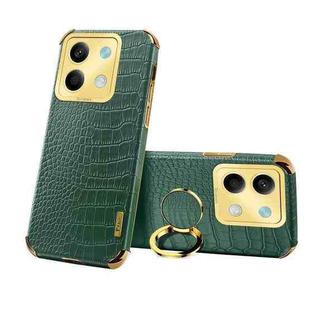 For Xiaomi Redmi Note 13 6D Electroplating Crocodile Texture Leather Back Phone Case with Holder(Green)