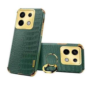 For Xiaomi Redmi Note 13 Pro 6D Electroplating Crocodile Texture Leather Back Phone Case with Holder(Green)