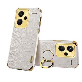 For Xiaomi Redmi Note 13 Pro+ 6D Electroplating Crocodile Texture Leather Back Phone Case with Holder(White)