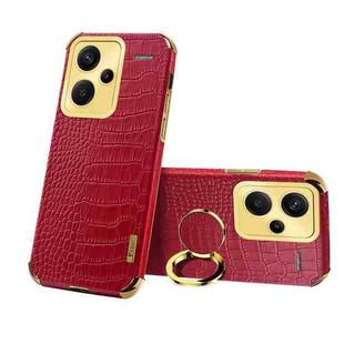 For Xiaomi Redmi Note 13 Pro+ 6D Electroplating Crocodile Texture Leather Back Phone Case with Holder(Red)