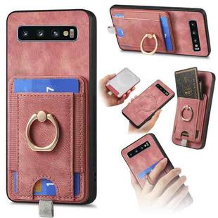 For Samsung Galaxy S10+ Retro Splitable Magnetic Card Bag Leather Phone Case(Pink)