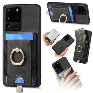 For Samsung Galaxy S20 Ultra Retro Splitable Magnetic Card Bag Leather Phone Case(Black)