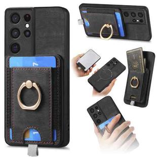 For Samsung Galaxy S21 Ultra 5G Retro Splitable Magnetic Card Bag Leather Phone Case(Black)