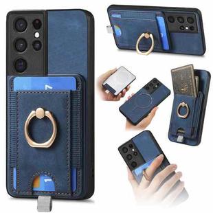 For Samsung Galaxy S21 Ultra 5G Retro Splitable Magnetic Card Bag Leather Phone Case(Blue)