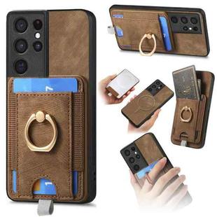 For Samsung Galaxy S22 Ultra 5G Retro Splitable Magnetic Card Bag Leather Phone Case(Brown)