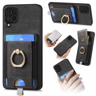 For Samsung Galaxy A22 4G Retro Splitable Magnetic Card Bag Leather Phone Case(Black)