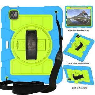 For iPad Air 2020 / 2022 10.9 Silicone Hybrid PC Shockproof Tablet Case with Shoulder Strap(Bluish-Green)