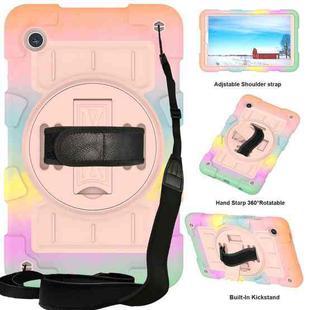 For Samsung Galaxy Tab A9 X110/X115 Silicone Hybrid PC Shockproof Tablet Case with Shoulder Strap(Colorful Gold)