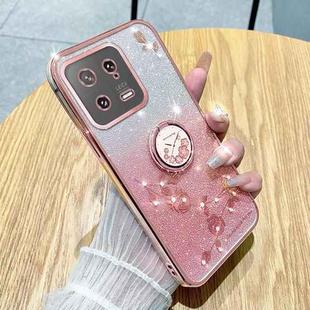 For Xiaomi 13 Gradient Glitter Immortal Flower Ring All-inclusive Phone Case(Pink)