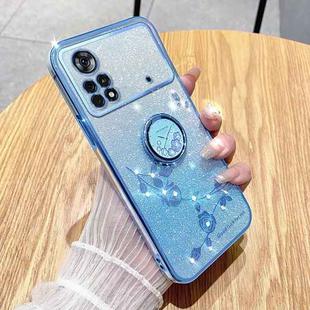 For Xiaomi Poco X4 Pro 5G Gradient Glitter Immortal Flower Ring All-inclusive Phone Case(Blue)