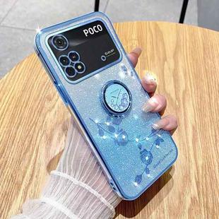 For Xiaomi Poco M4 Pro 4G Gradient Glitter Immortal Flower Ring All-inclusive Phone Case(Blue)