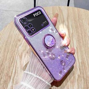 For Xiaomi Poco M4 Pro 4G Gradient Glitter Immortal Flower Ring All-inclusive Phone Case(Purple)