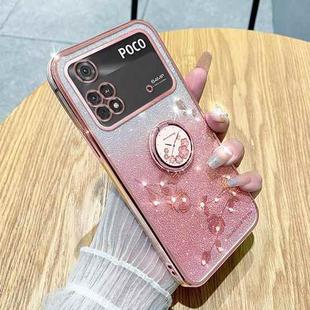 For Xiaomi Poco M4 Pro 4G Gradient Glitter Immortal Flower Ring All-inclusive Phone Case(Pink)