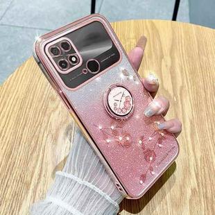 For Xiaomi Poco C40 4G Gradient Glitter Immortal Flower Ring All-inclusive Phone Case(Pink)