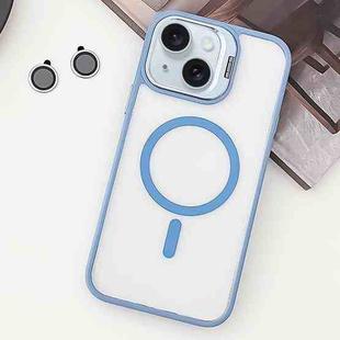 For iPhone 15 Plus MagSafe Acrylic Hybrid TPU Holder Phone Case with Lens film(Light Blue)