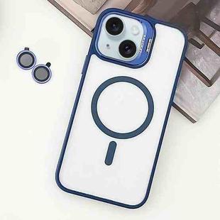 For iPhone 15 Plus MagSafe Acrylic Hybrid TPU Holder Phone Case with Lens film(Deep Blue)