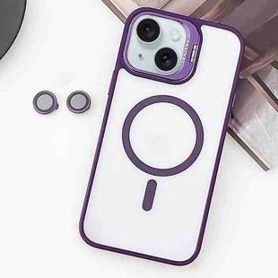 For iPhone 15 Plus MagSafe Acrylic Hybrid TPU Holder Phone Case with Lens film(Purple)