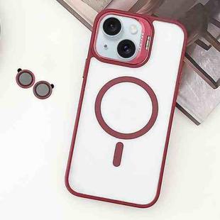 For iPhone 15 MagSafe Acrylic Hybrid TPU Holder Phone Case with Lens film(Red)